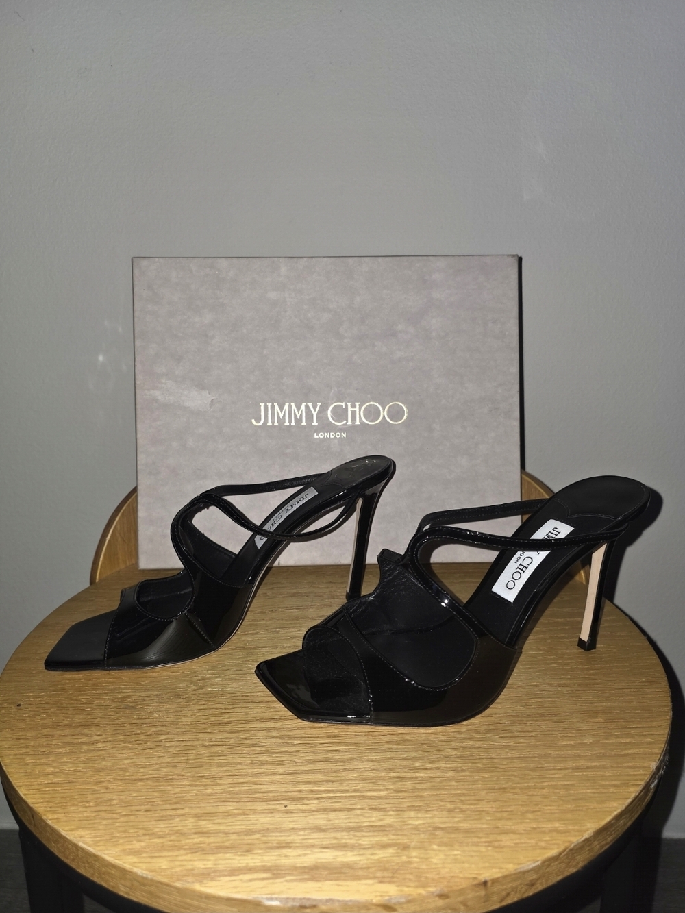 Jimmy Choo Black Patent Leather Strappy High Heels